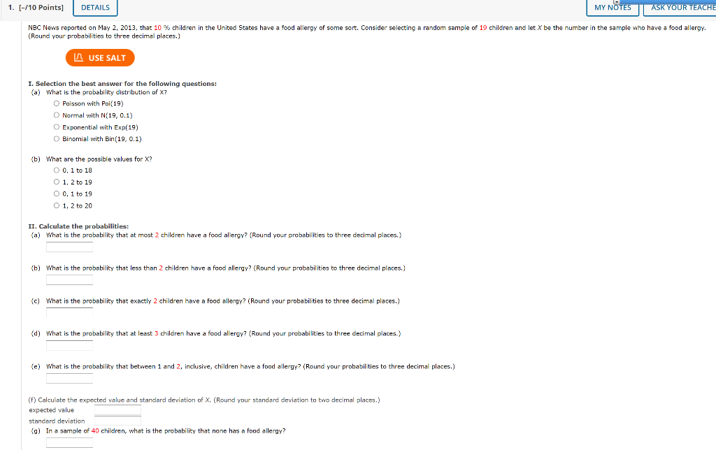 Solved 1. [-/10 Points] DETAILS MY NOTES ASK YOUR TEACH NBC | Chegg.com