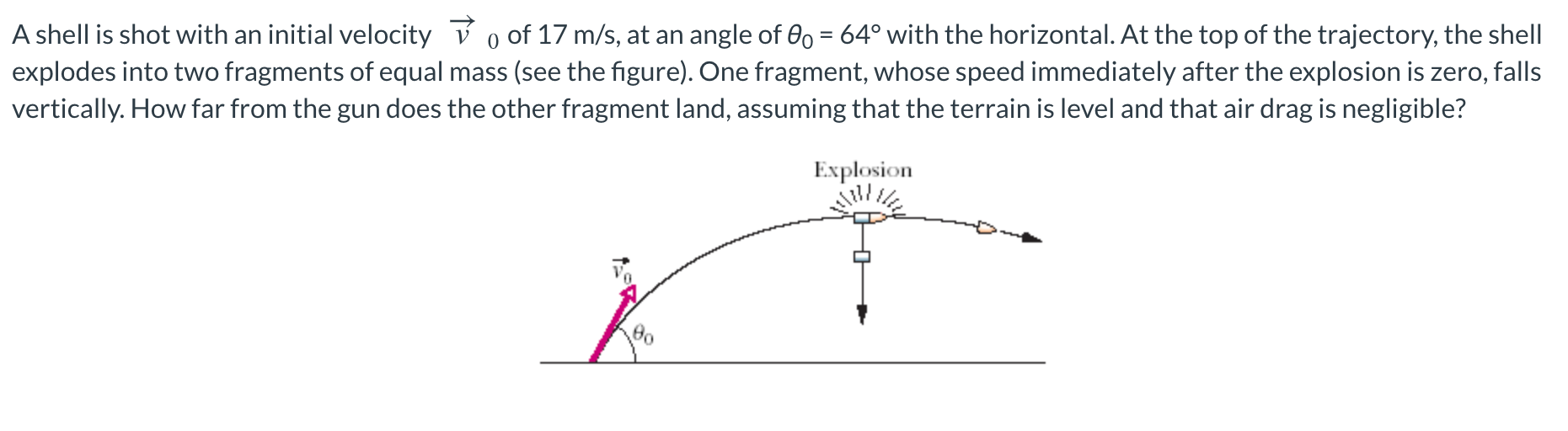 Solved A shell is shot with an initial velocity T o of 17 | Chegg.com