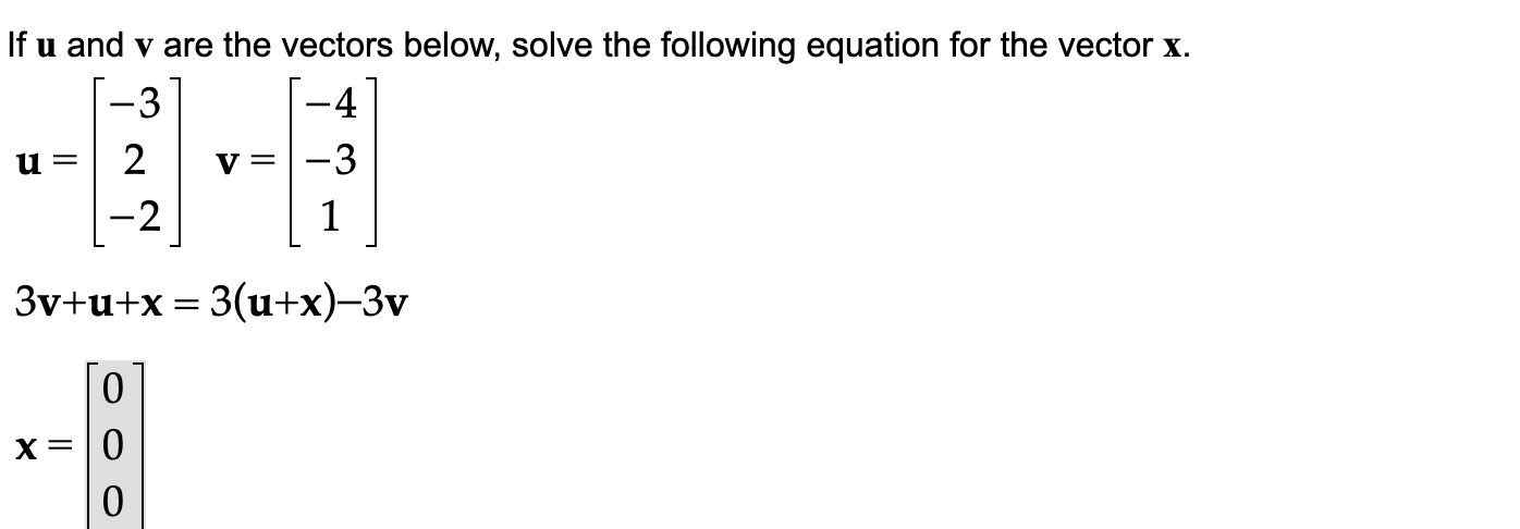 Solved If u and v are the vectors below, solve the following | Chegg.com