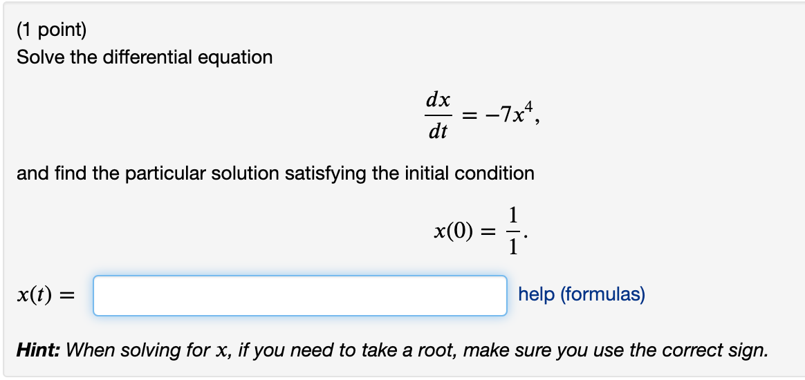 Solved (1 point) Solve the differential equation dy dx = | Chegg.com