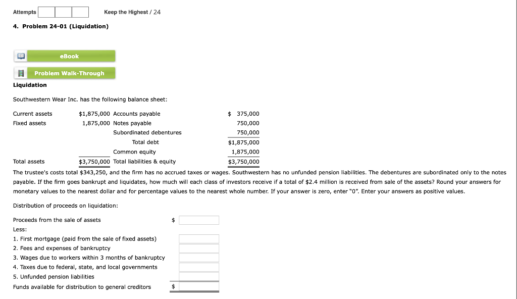 Solved 4. Problem 24-01 (Liquidation) Liquidation | Chegg.com
