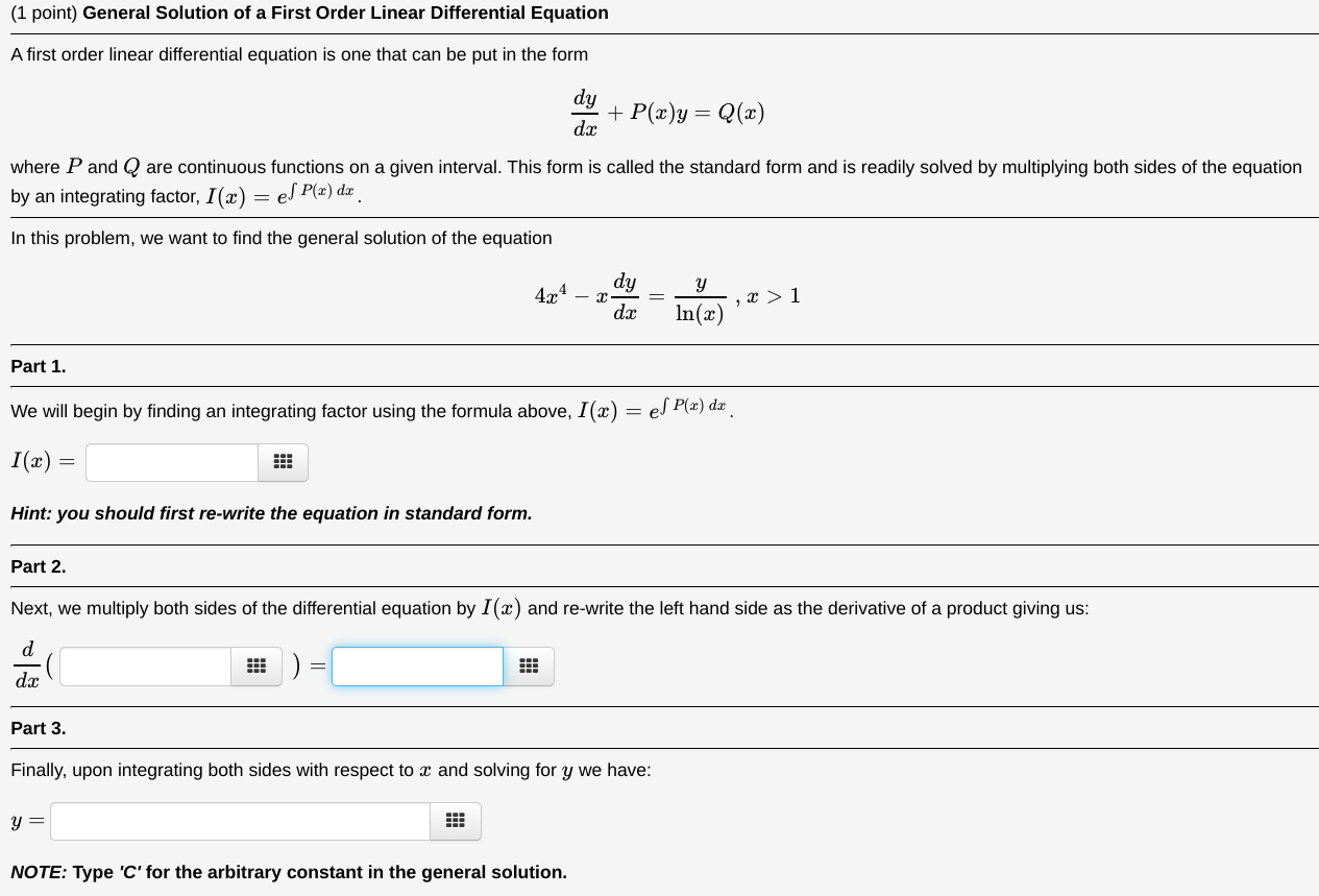 Solved (1 Point) General Solution Of A First Order Linear | Chegg.com