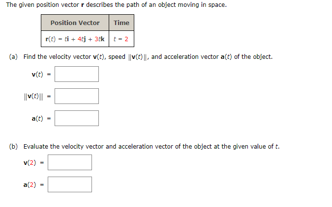 Solved The given position vector r ﻿describes the path of an | Chegg.com