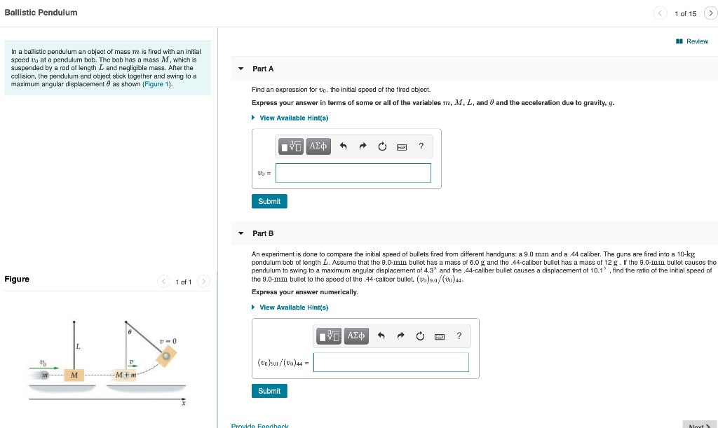 Solved Ballistic Pendulum 1 of 15 > un Review In a ballistic | Chegg.com