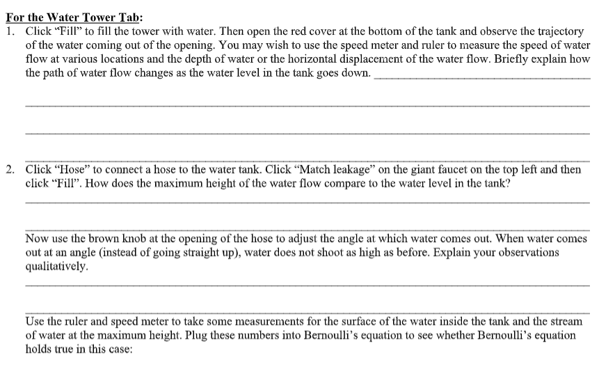 For The Water Tower Tab 1 Click Fill To Fill The Chegg Com