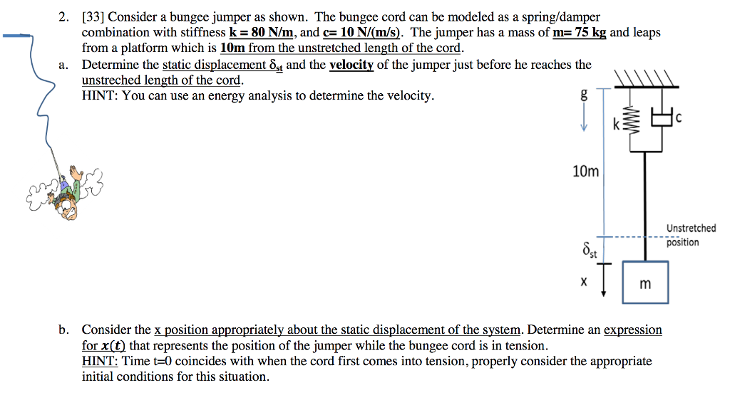 Solved 2. 33] Consider a bungee jumper as shown. The bungee