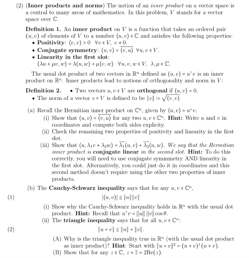 Solved (2) (Inner products and norms) The notion of an inner