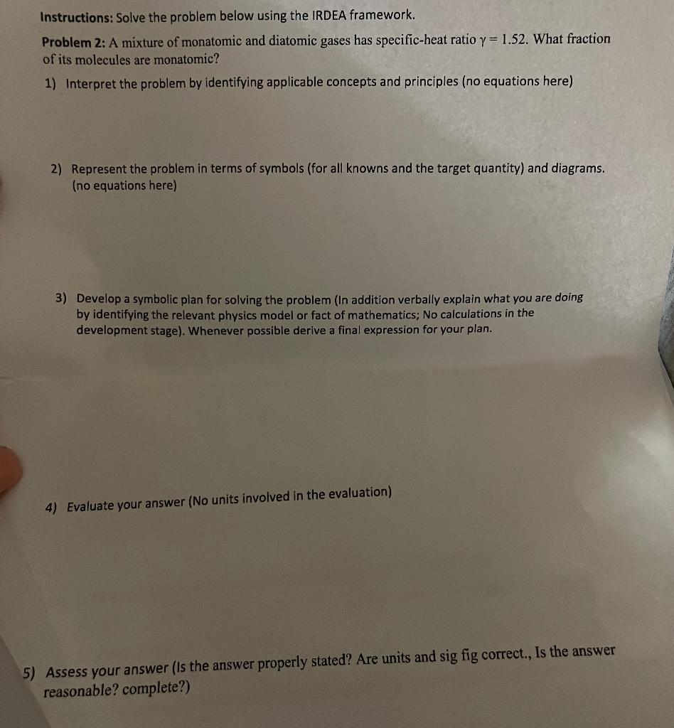 Solved Instructions: Solve the problem below using the IRDEA | Chegg.com
