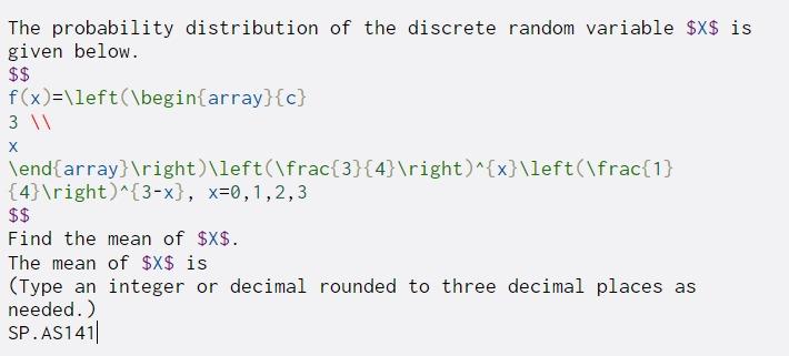 Solved The probability distribution of the discrete random | Chegg.com