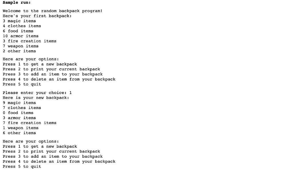 In this program you will create a backpack program | Chegg.com