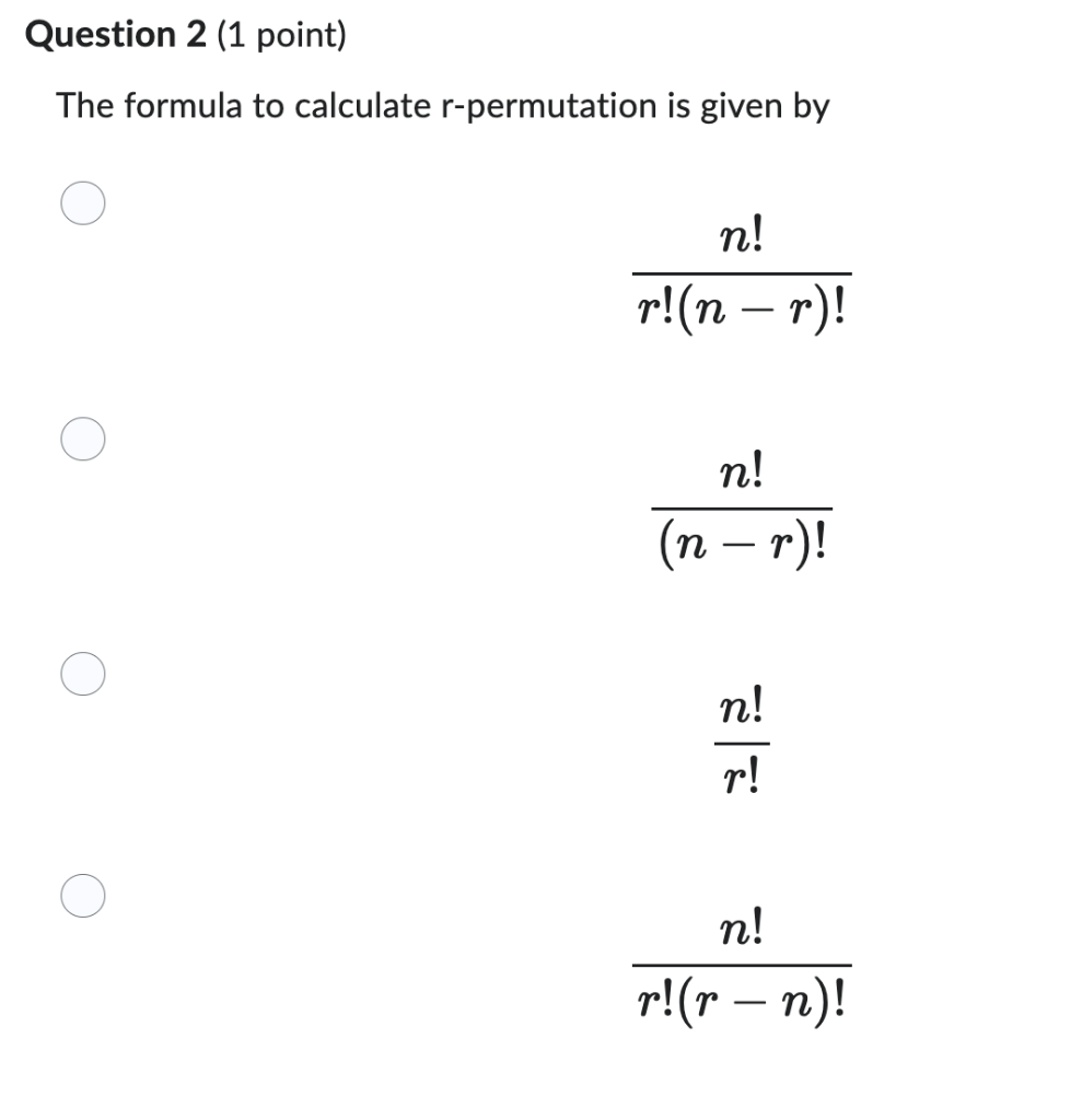 Solved The formula to calculate r-permutation is given by | Chegg.com
