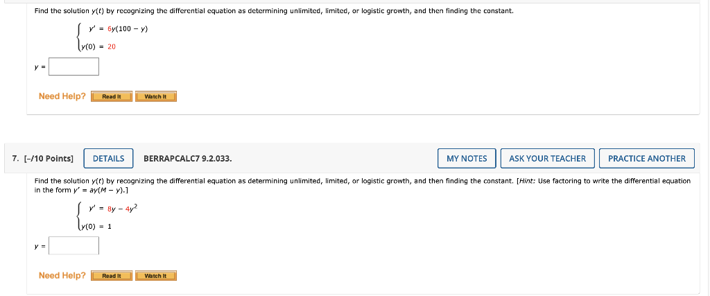 Solved Find the solution y(t) by recognizing the | Chegg.com