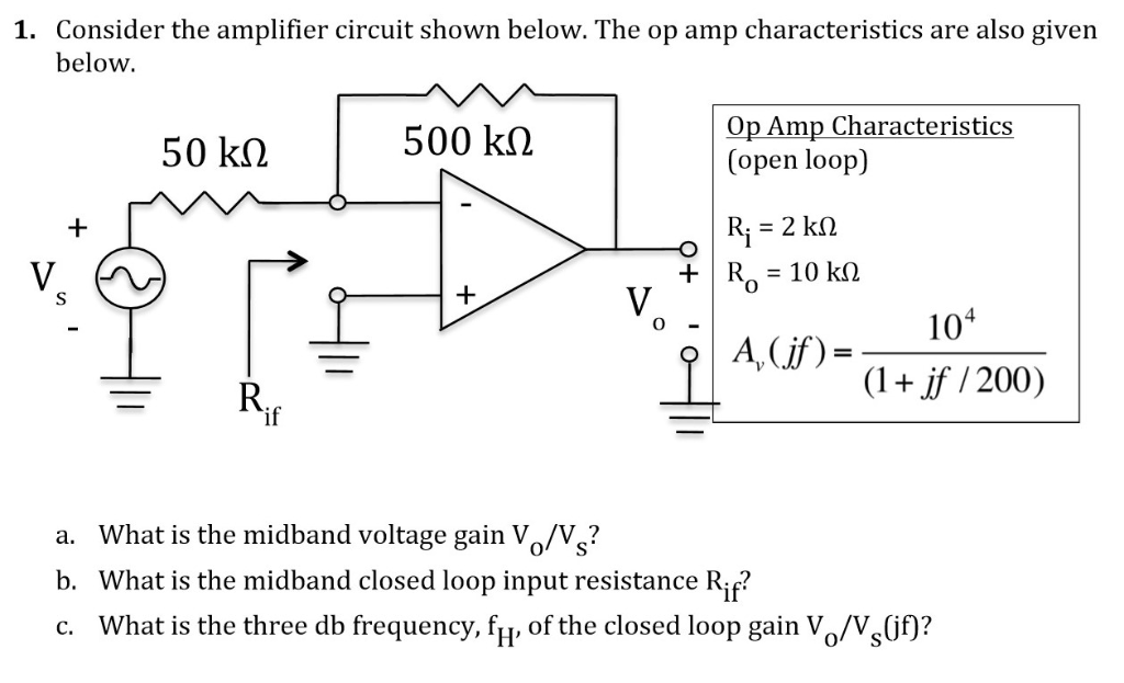 Solved 1. Consider the amplifier circuit shown below. The op | Chegg.com