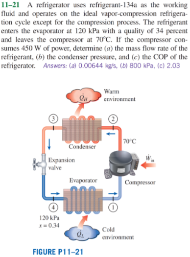 Solved 11-21 A refrigerator uses refrigerant-134a as the | Chegg.com