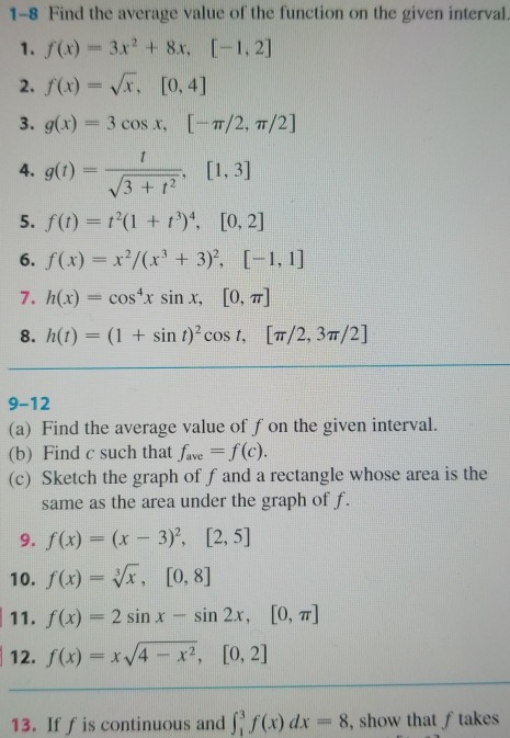 Solved 1 8 Find The Average Value Of The Function On The Chegg Com