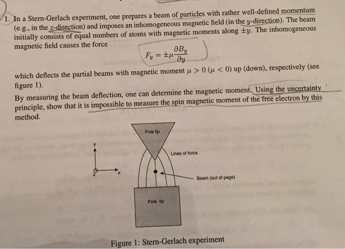 Solved 1. In a Stern-Gerlach experiment, one prepares a beam | Chegg.com