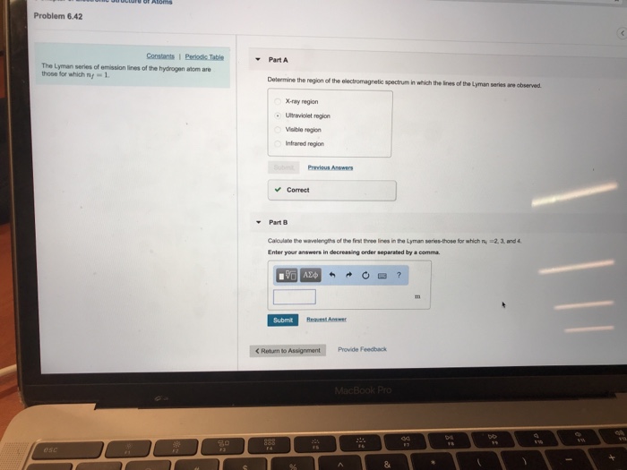 Solved Problem 6.42 Part A The Lyman series of emission | Chegg.com