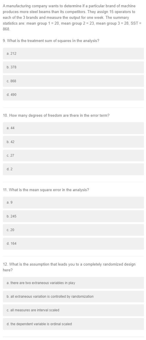 Solved A manufacturing company wants to determine if a | Chegg.com