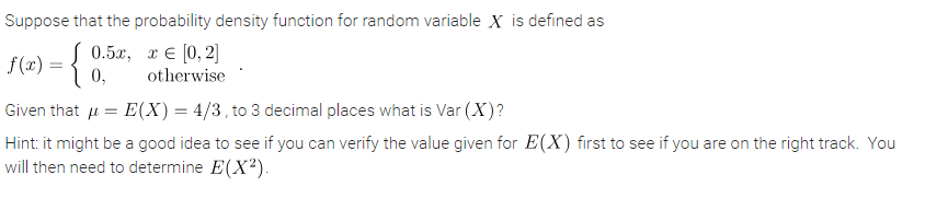 Solved Suppose that the probability density function for | Chegg.com