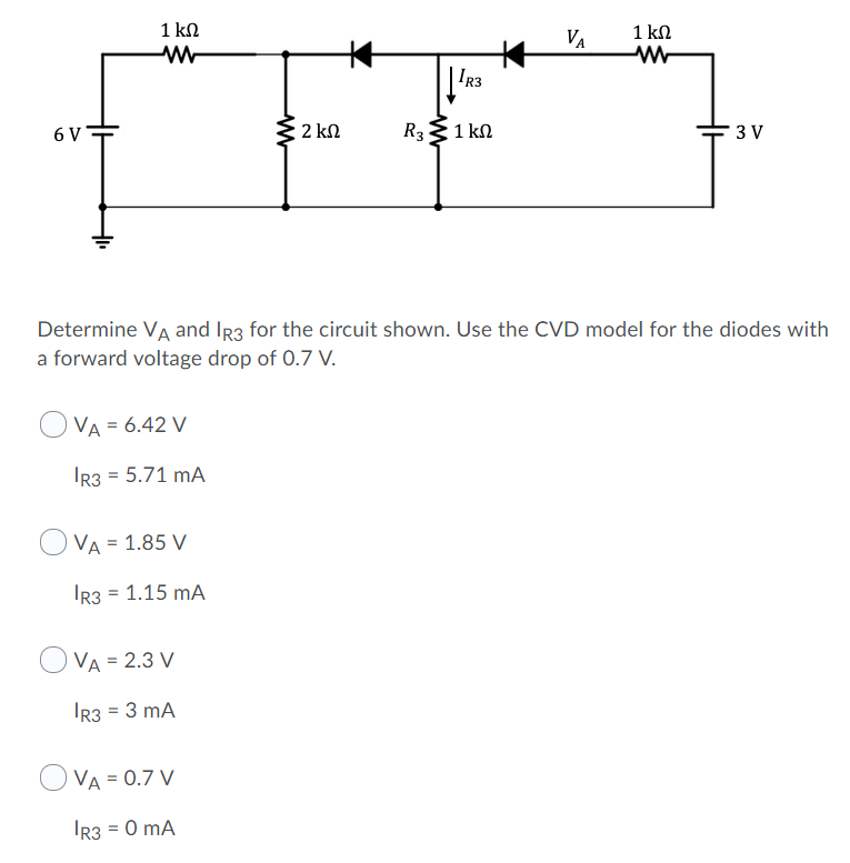 Solved 1 K 2 6 V 2k1 Rb1k1 3 V Determine Va And Ir3 For T Chegg Com