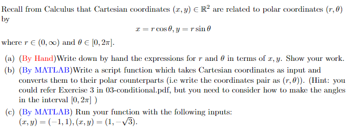 Solved Recall from Calculus that Cartesian coordinates | Chegg.com