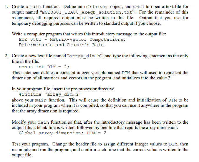 Solved 1. Create a main function. Define an ofstream object, | Chegg.com