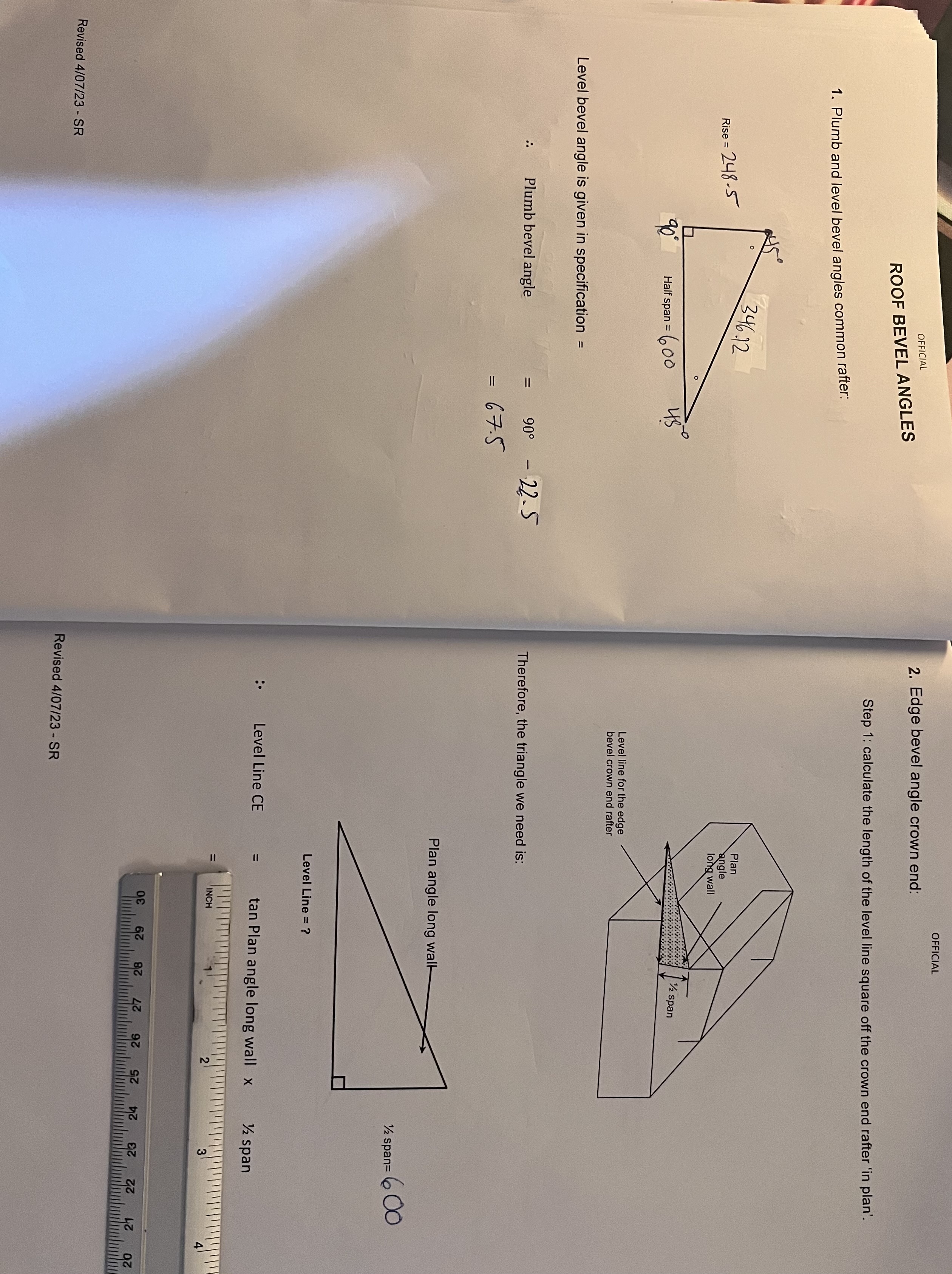 Solved ROOF BEVEL ANGLES 1. Plumb and level bevel angles
