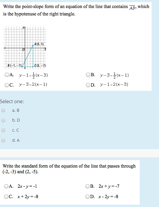 Solved Write the pointslope form of an equation of the line