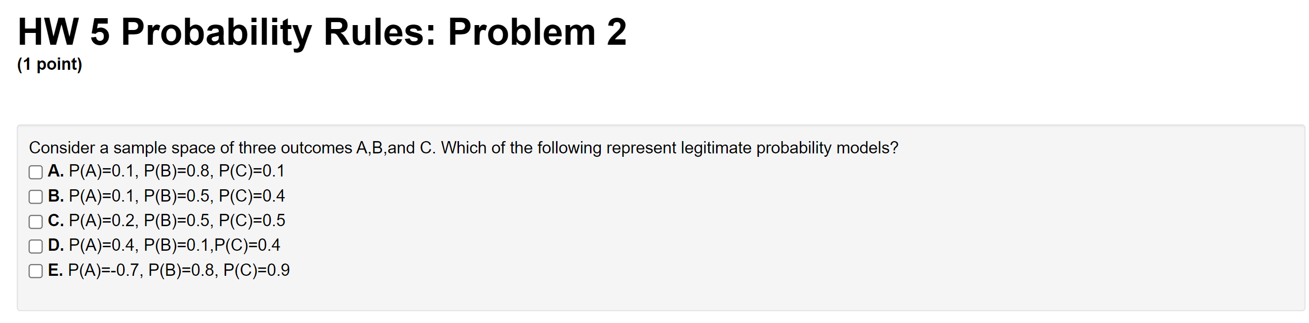 Solved HW 5 Probability Rules: Problem 2 (1 point) Consider | Chegg.com