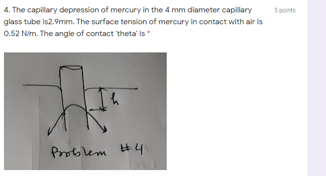 Solved 5 points 4. The capillary depression of mercury in | Chegg.com