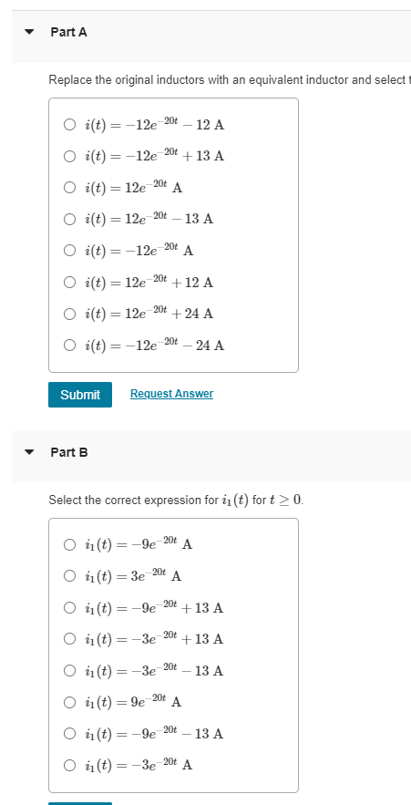 Solved Select the correct expression for i2(t) for t≥0. | Chegg.com