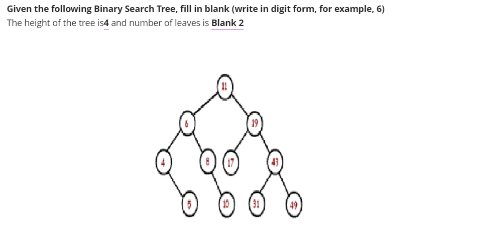Solved Given the following Binary Search Tree, fill in blank | Chegg.com