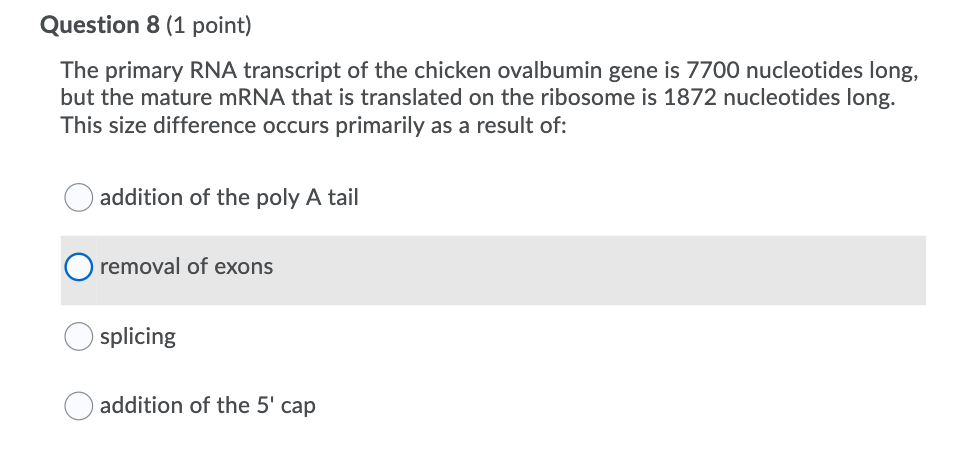 Solved Question 8 (1 point) The primary RNA transcript of | Chegg.com