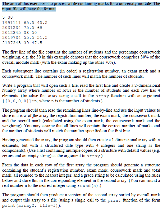 Solved The aim of this exercise is to process a file | Chegg.com