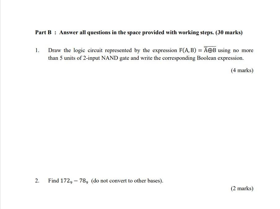 Solved Part B : Answer All Questions In The Space Provided | Chegg.com