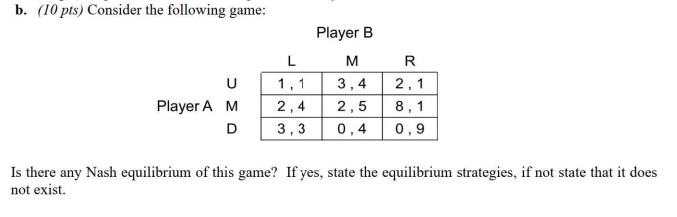 Solved B. (10 Pts) Consider The Following Game: Player B Is | Chegg.com