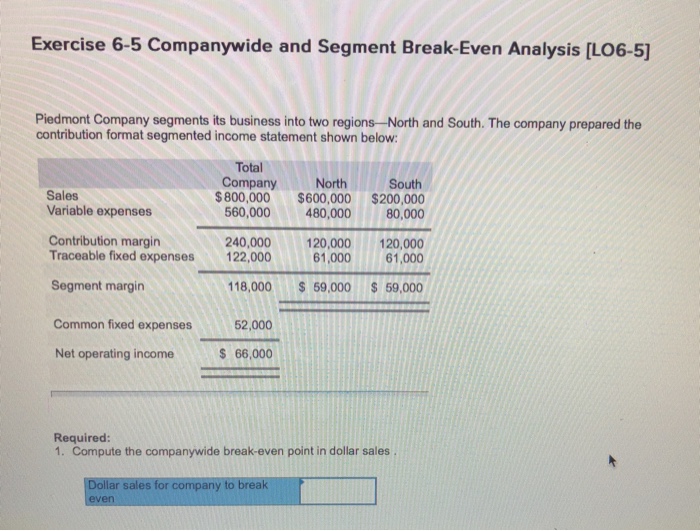 Solved Exercise 6-5 Companywide and Segment Break-Even | Chegg.com