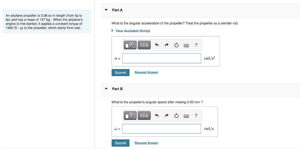 Solved An Airplane Propeller Is 3.08 M In Length (from Tip | Chegg.com
