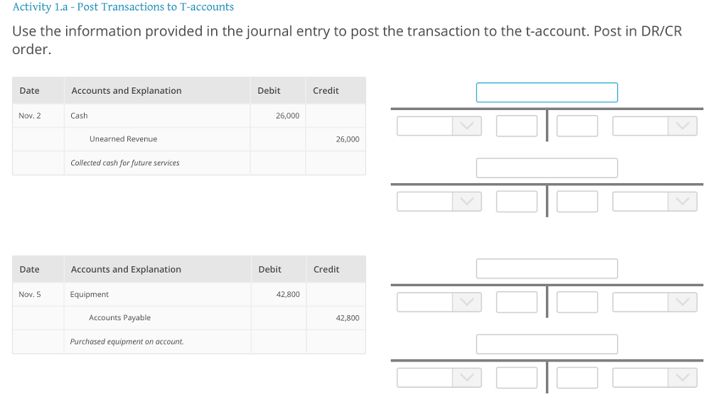 Solved Activity 1.a Post Transactions to Taccounts Use