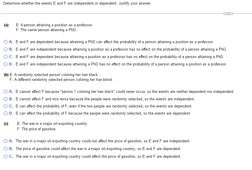 Solved Determine Whether The Events E And F Are Independent | Chegg.com