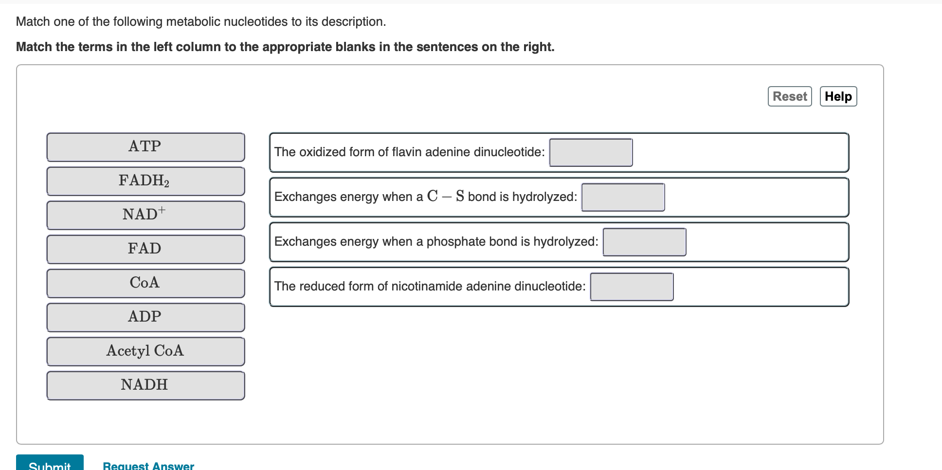 Solved Match One Of The Following Metabolic Nucleotides To Chegg