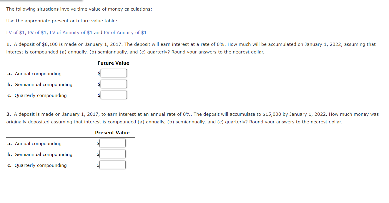 Solved The following situations involve time value of money | Chegg.com