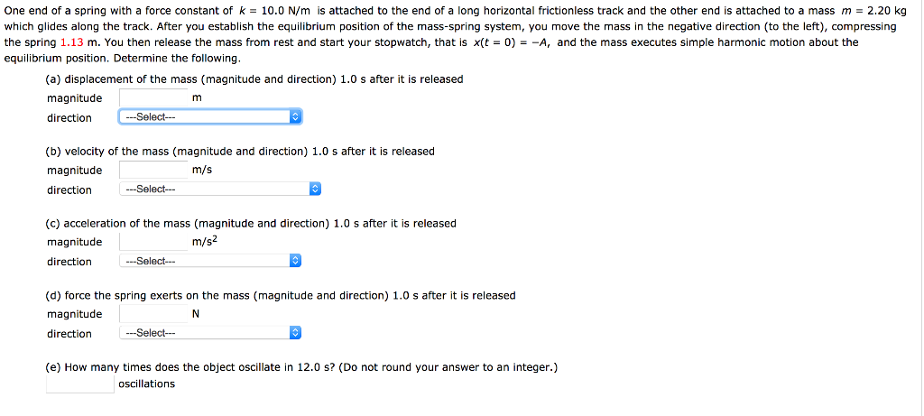 Solved One end of a spring with a force constant of k = 10.0 | Chegg.com