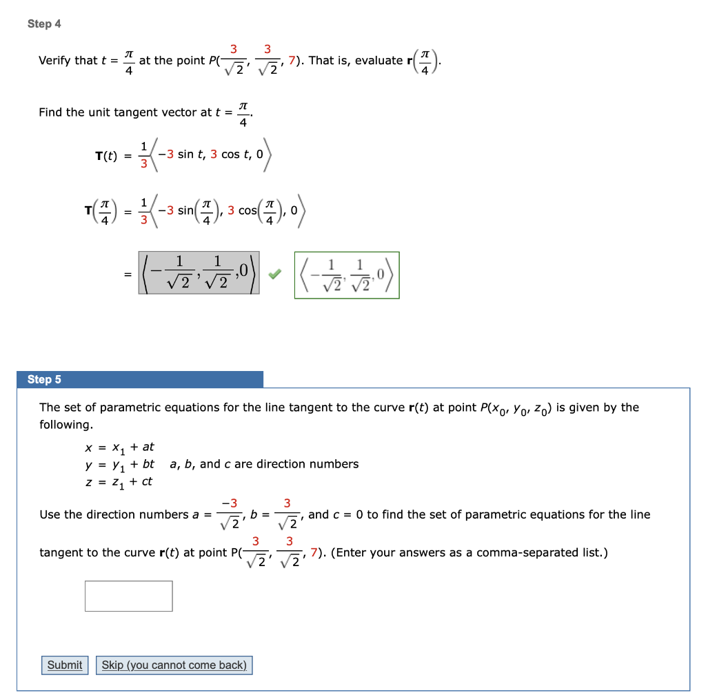 Solved Step 4 3 3 T Verify That T At The Point Pc 7 T Chegg Com