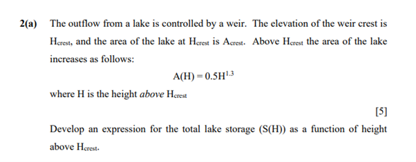 Solved (a) The outflow from a lake is controlled by a weir. | Chegg.com