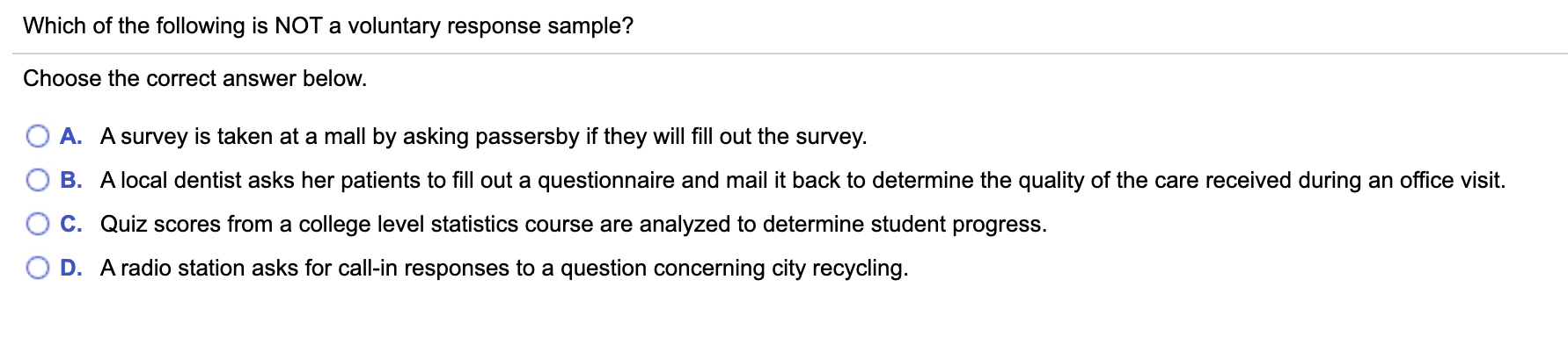 Solved Determine whether the sampling method described below | Chegg.com