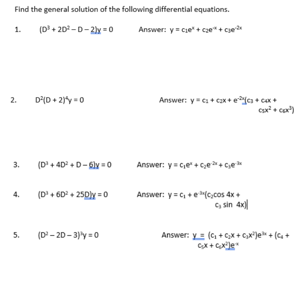 Solved Find The General Solution Of The Following Chegg Com