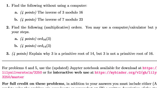 Solved 1. Find The Following Without Using A Computer: A. (4 | Chegg.com