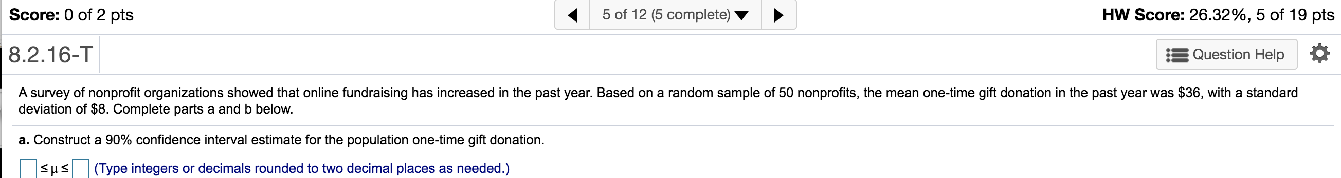 Solved Score: 0 of 2 pts 5 of 12 (5 complete) v HW Score: | Chegg.com