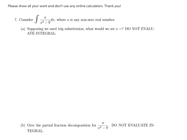 Solved Please show all your work and don't use any online | Chegg.com
